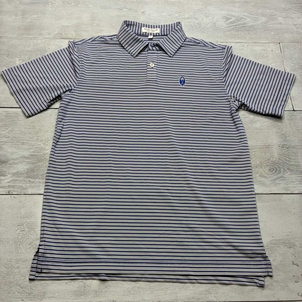 Peter Millar Polo Shirt Boys Large L 11-12 Navy White Stripe Summer Comfort Golf